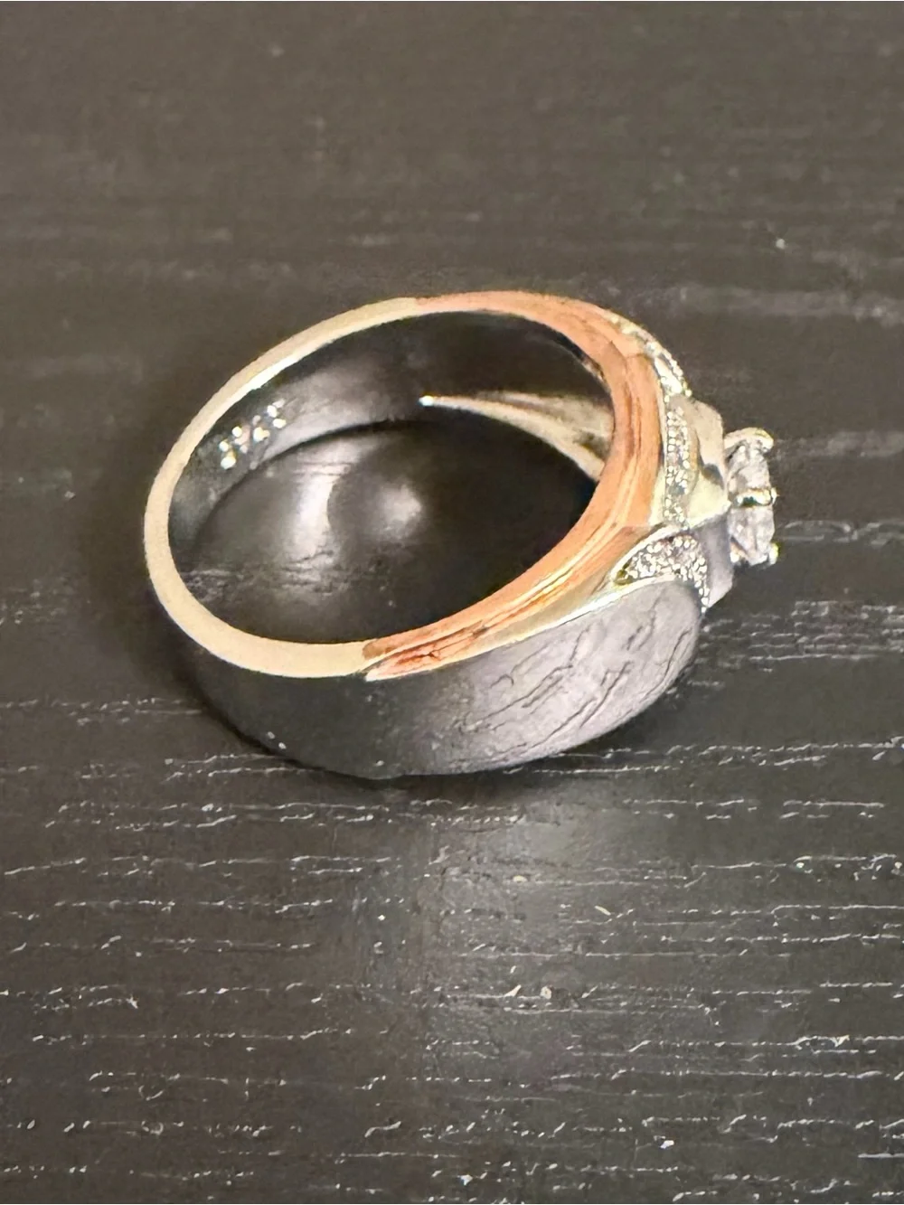 Elegant White & Yellow CZ Gold Tone Ring with Pavé Accents Men”s Size 12